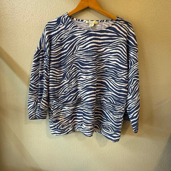 C&C California Cotton 3/4 Sleeve Blue & White Women's Top size Large - Picture 9 of 9